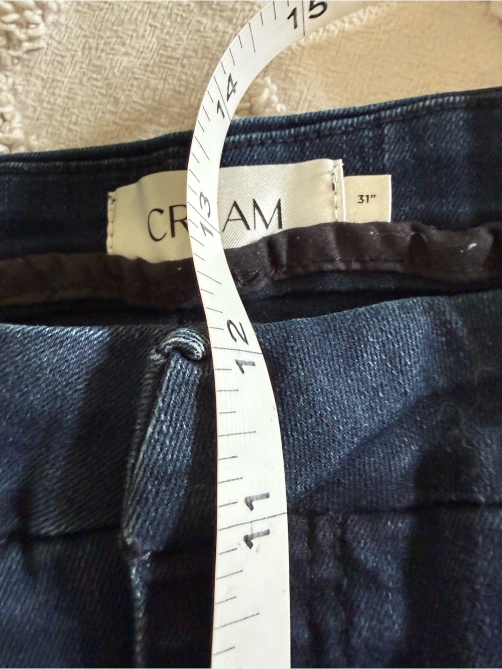 Cream Wide-Leg Dark Blue Jeans with Button Detail - Women - Picture 9 of 10